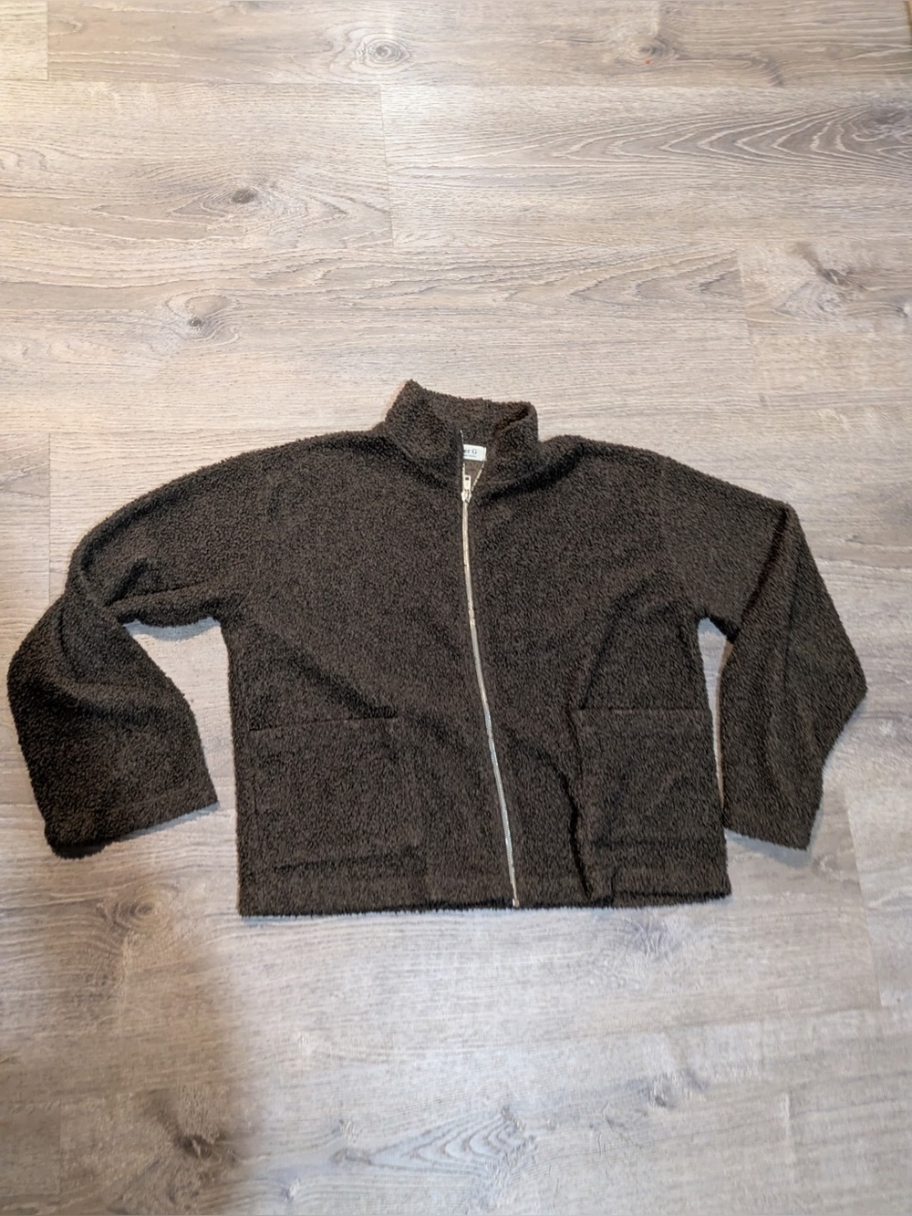 Ginger G  Brown Fleece Full Zip Jacket Size M Cozy Warm Pockets Casual Outdoor